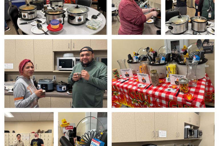 Employees hosting a chili cook-off