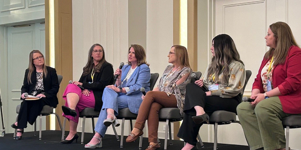 McKnights Women of Distinction image of Panel (1) Panel of women healthcare leaders speaking at the McKnight’s Women of Distinction event, discussing long-term care and leadership in pharmacy services.