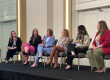 Panel of women healthcare leaders speaking at the McKnight’s Women of Distinction event, discussing long-term care and leadership in pharmacy services.